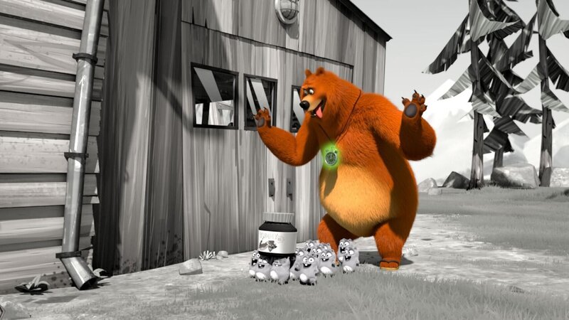 Grizzy (r.) hat eine magische Zeitstoppuhr gefunden. Damit lässt sich die Zeit anhalten und zurückdrehen. Natürlich nutzt er das Gerät gleich, um sich eine Pause von den quirligen Lemmingen zu gönnen.  +++ – Bild: Die Stopuhr /​ © Studio Hari S.A.R.L.