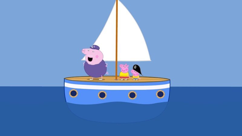 Mitten auf See begegnen Opa Wutz, Peppa und Schorsch einigen anderen Leichtmatrosen. – Bild: SUPER RTL
