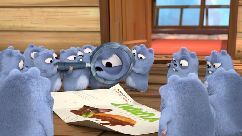 Grizzy und die Lemminge erhalten eine Lieferung, die der Himmel schickt: eine Riesenkiste Schokocremegläser. Gerade als sie versuchen, die Kiste zu öffnen, verschwindet sie plötzlich. Gemeinsam begeben sie sich auf die Suche nach dem Dieb der leckeren Schokocreme. – Bild: Studio Hari S.A.R.L.