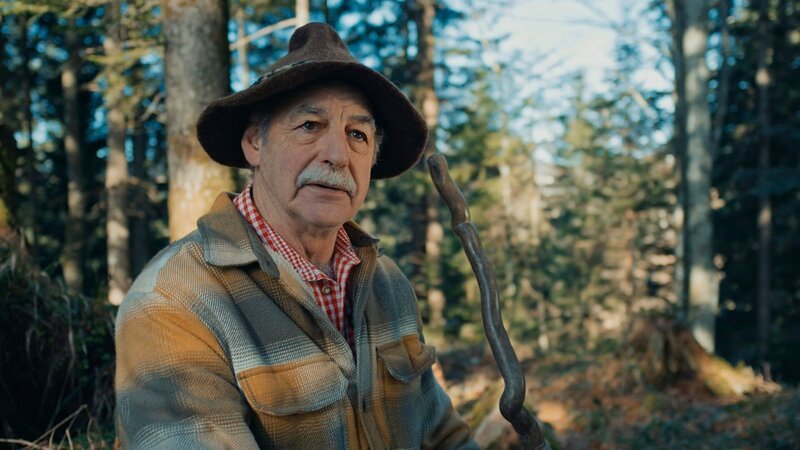 Sebastian Schrödl posiert für ein Foto in seinem geliebten Wald. – Bild: ServusTV /​ DMG Film
