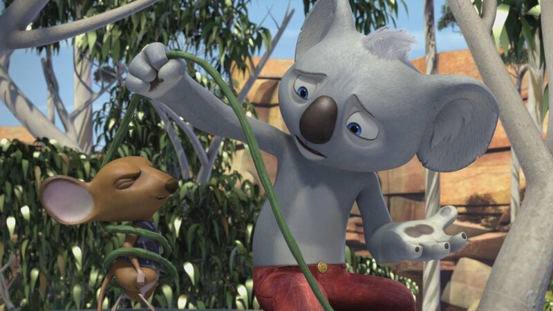 Blinky befreit Wanda, die sich in einer Liane verfangen hat. – Bild: KiKA/​Studio 100 Media/​Flying Bark