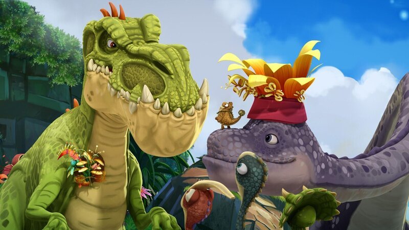 Mazu kommt beim Rat an und muss feststellen, dass mehrere Dinos Giganto beschuldigen, gemein zu sein. – Bild: SUPER RTL /​ Gigantos Sicht