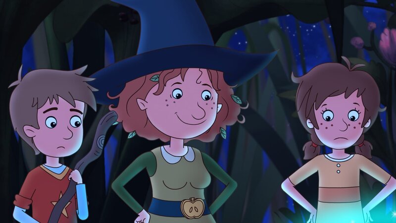 Lea und Luis sind skeptisch, ob auch ein Wichtel Wasserquellen finden kann. – Bild: ZDF/​Akkord Film/​Bastei Lübbe AG