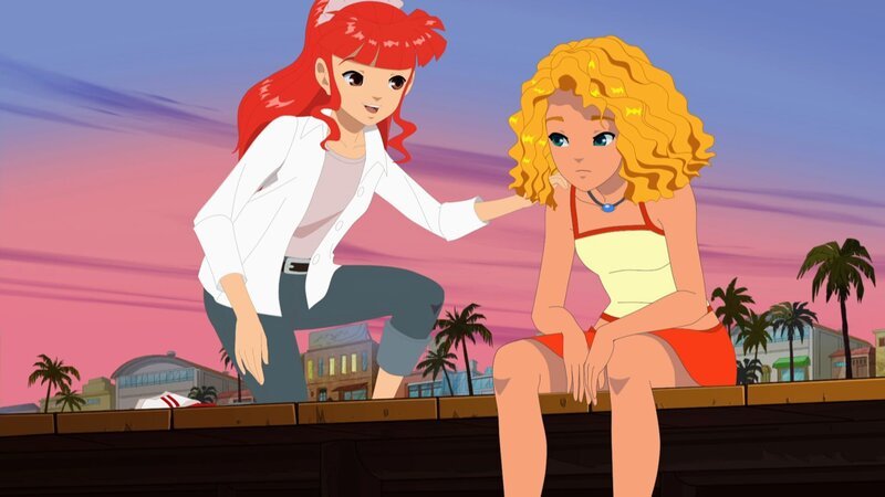 Rikki tröstet Emma. Sie werden einen Weg finden, um sie wieder zur Meerjungfrau werden zu lassen. – Bild: ZDF/​Les Cartooneurs Associés