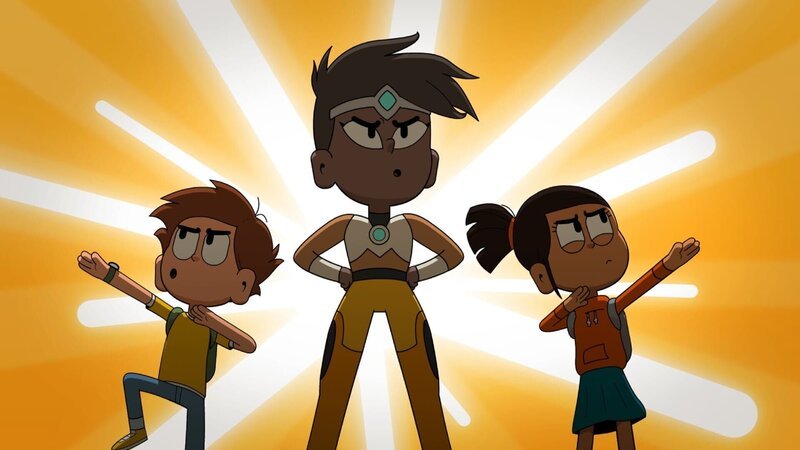 Gemeinsam mit der Superheldin Miraclegirl (m.) tun sie ihr Bestes, um die Welt vor Gigantix zu retten. – Bild: SUPER RTL