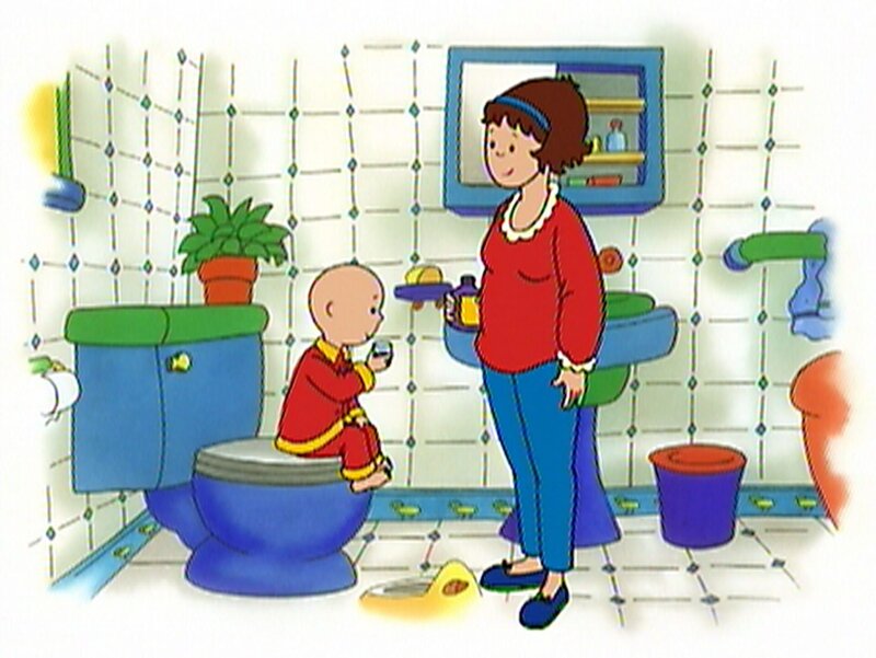 Der kranke Caillou bekommt von seiner Mutter Medizin. – Bild: SUPER RTL