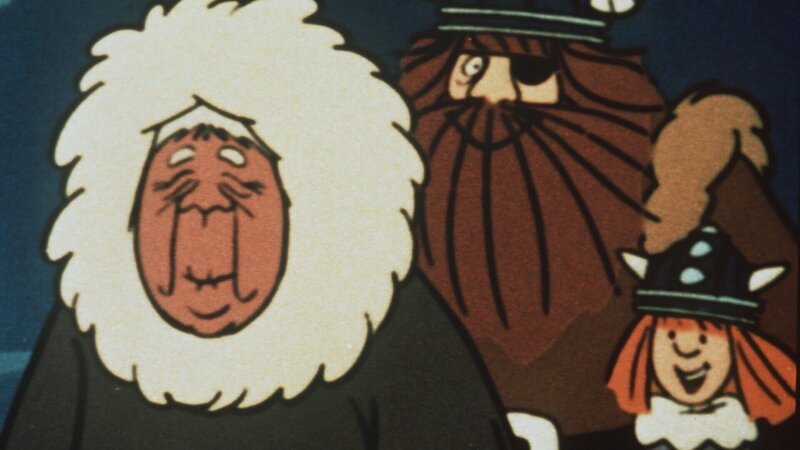 Mit Hilfe eines Eskimos haben Halvar und sein Sohn Wickie den Eskimoschatz gefunden. – Bild: Studio 100 Media