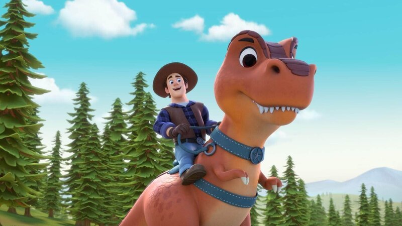 Auf der Dino Ranch gibt es immer etwas zu tun. Zusammen mit dem Rest der Familie rettet Pa eine Stegosaurus-Familie aus einem großen Schlammloch. – Bild: Boat Rocker Rights