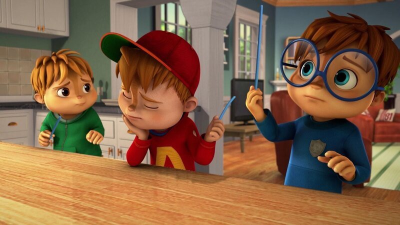 Doch dann ist Theodore dran und zieht einen noch längeren Strohhalm als Alvin. Doch Alvin lässt nicht locker: Es war doch der mittlerste Strohhalm, der gewinnt, oder?! +++ – Bild: SUPER RTL /​ Der Museumsbesuch