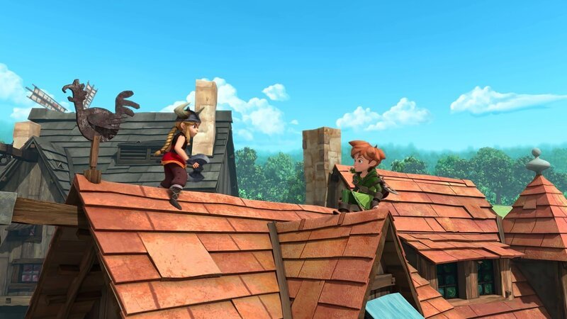 Liv (l.), die verwegene Tochter des Wikingerfürsten Harald, nimmt es sofort mit Robin (r.) auf. Doch sie hat ihn unterschätzt. – Bild: Method Animation
