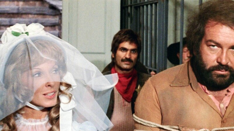 Vorne: Mary Bronston (Dany Saval), Hiram Coburn (Bud Spencer) – Bild: Tobis Film