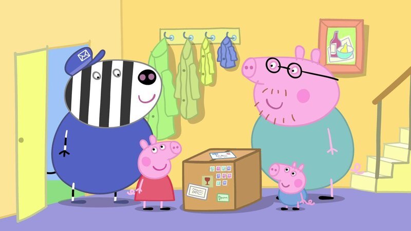 v.li. Mr. Zebra, Peppa Pig, Daddy Pig, George Pig – Bild: TVNOW