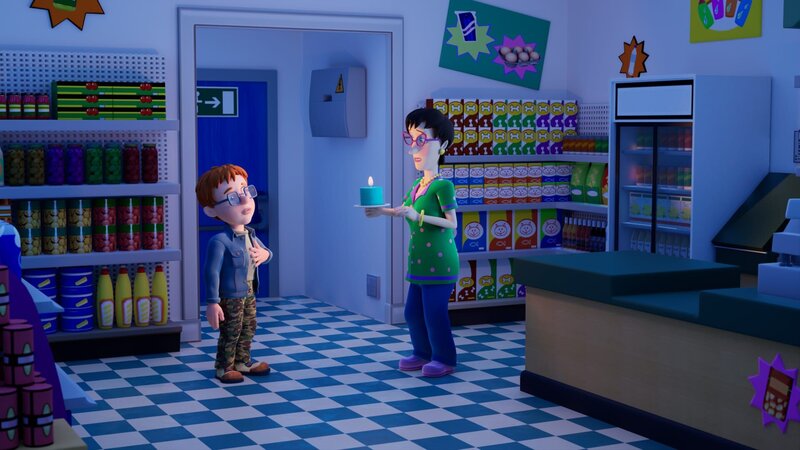 Dylis versucht mit Norman Licht ins Dunkle beim Stromausfall zu bringen. – Bild: Prism Art & Design Limited