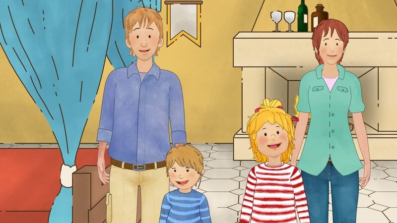 Connis Familie in der Kemenate, dem Kaminzimmer einer Burg. – Bild: ZDF/​Henning Windelband (Youngfilms GmbH)