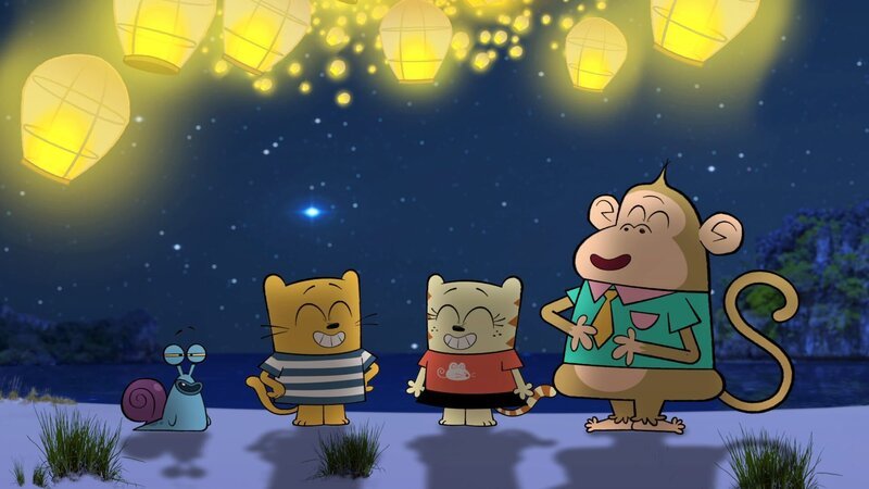 Stanley, Ollie, Moon und Dang freuen sich über das Lichterfest. – Bild: BR/​2017 Cottonwood Media