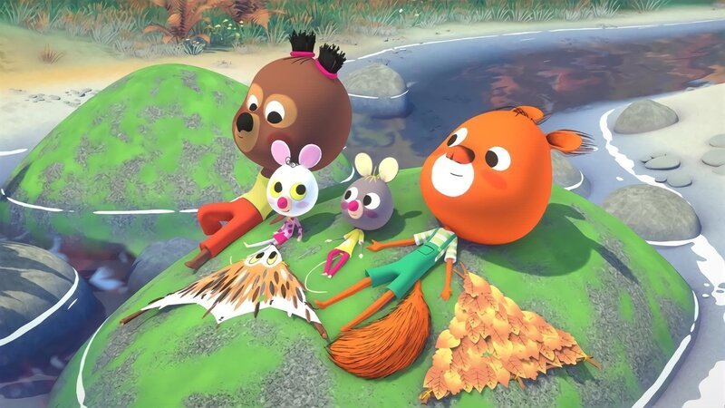 Luzie, Edmund, Hortensia und Polka trocknen sich und die Drachen in der Sonne. – Bild: hr/​MIAM! Animation