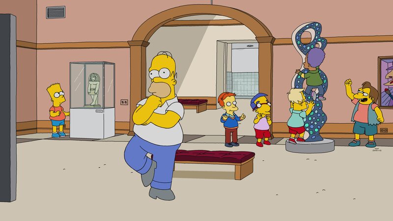 Ihr letzter Besuch im Kunstmuseum in Springfield: Bart (l.), Homer (2.v.l.), Milhouse (M.) und Nelson (r.) … – Bild: Fox and its related entities