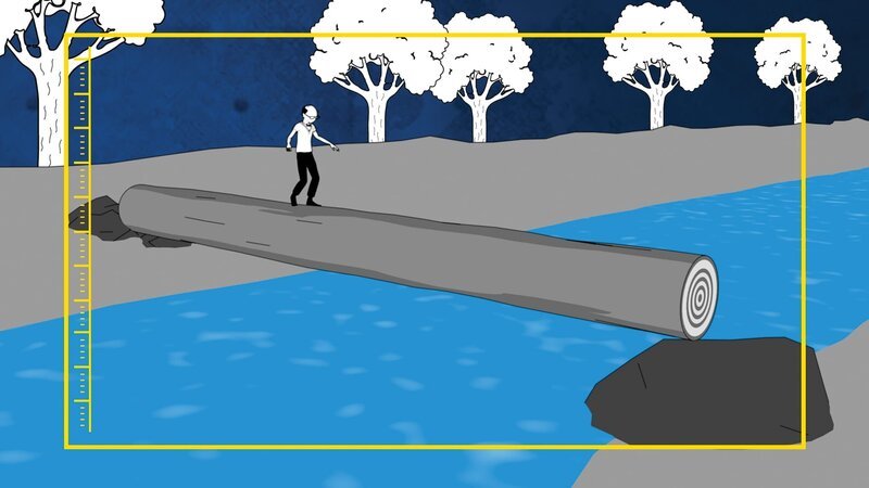 Animation demonstrating the science behind walking on a log. – Bild: National Geographic