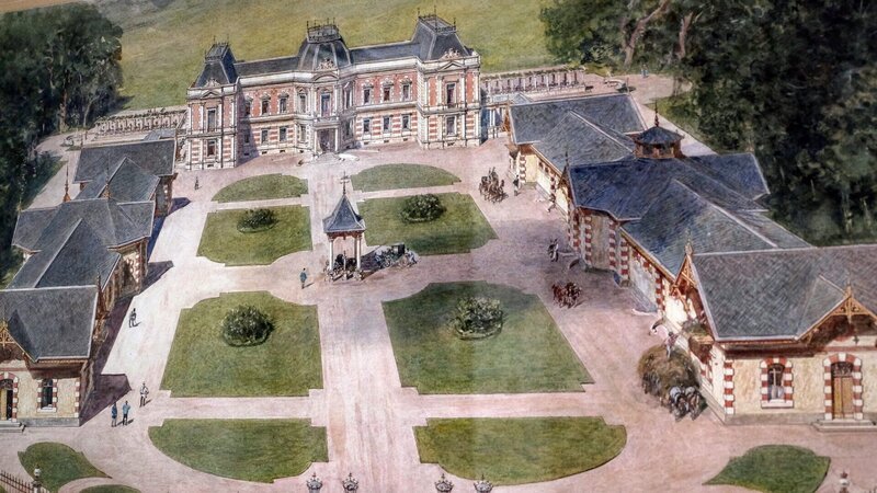 Zeichnung der Villa Waldruh, wie die Hermesvilla nach dem Wunsch Kaiser Franz Josephs geheißen hätte. – Bild: ZDF und ORF/​Clever Contents/​Philipp Maiwald