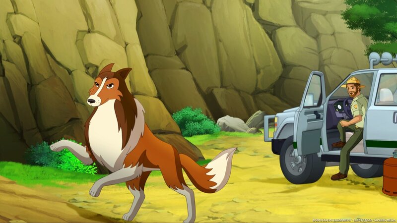 Lassie stellt sich tapfer den Ganoven in den Weg. – Bild: DQ Entertainment, Superprod.Classic Media
