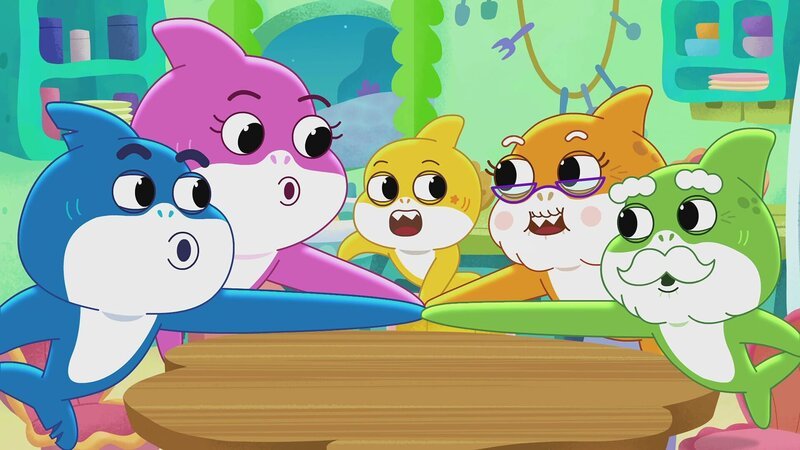 v.li.: Daddy Shark, Mommy Shark, Baby Shark, Grandma Shark, Grandpa Shark – Bild: Paramount
