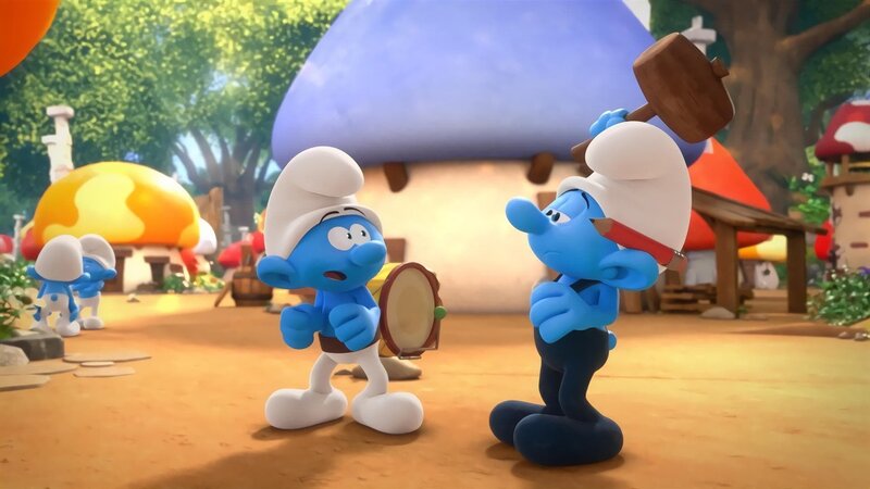 Fauli bewundert Handys neueste Erfindung, die Fauli davon abhalten soll, alles zu verschlafen. – Bild: KiKA/​Peyo Productions, Dupuis Édition & Audiovisuell 2020