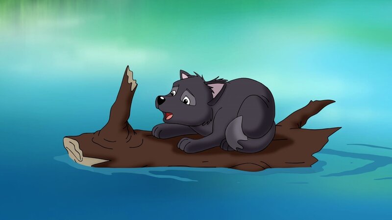 Ein Wolfsjunges ist ins Wasser gestürzt und treibt mutterseelenallein auf dem reißenden Fluss. – Bild: ZDF