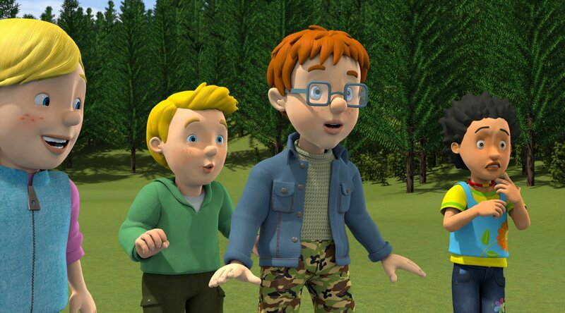 Sarah, James, Norman und Mandy freuen sich auf das Pferde-Trekking, das Moose organisiert hat. – Bild: KiKA/​Prism Art & Design Limited