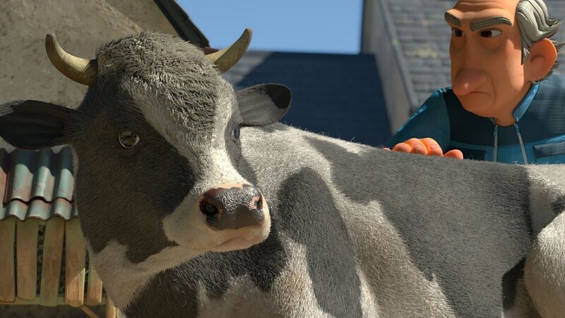 Bauer Ludwig ist stolz auf seine Kuh Margot, die heute ihr Kälbchen zur Welt bringen wird. – Bild: ZDF/​La Station Animation