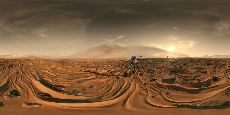 Bislang ist der Mensch nur im Sciencefiction auf dem Mars gelandet. Noch zu unseren Lebzeiten könnte der erste Flug zum roten Planeten Realität werden. – Bild: THE HISTORY CHANNEL /​ZDF und Faber Courtial.