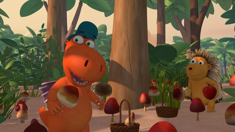 Das wird lecker – Kokosnuss und Matilda beim Pilzesammeln. – Bild: ZDF /​ Caligari