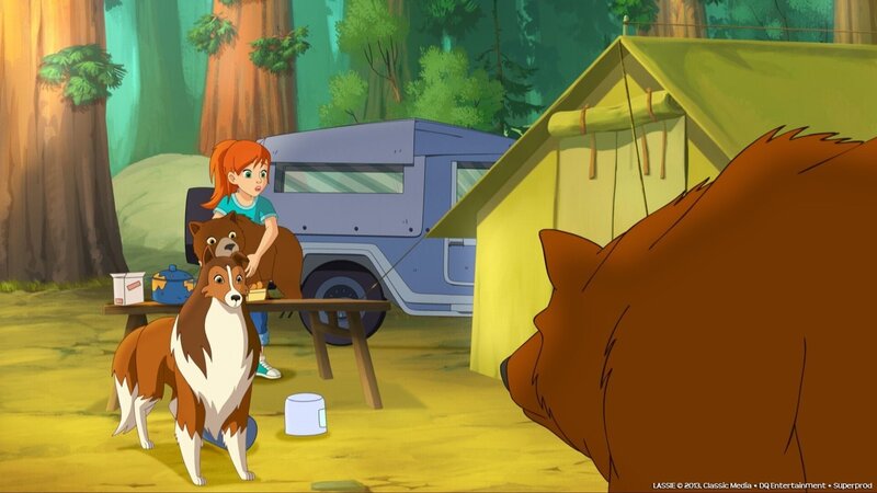 Zoé und Lassie in Gefahr. Die Bärenmutter möchte ihr Junges zurück. – Bild: DQ Entertainment . Superprod.Classic Media
