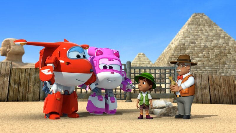 Jett und Dizzy verabschieden sich von Akiiki und seinem Opa. – Bild: KiKA/​FunnyFlux/​QianQi/​EBS/​CJ E&M