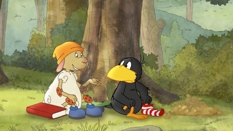 Wolle will Pechvogel Socke trösten. – Bild: SWR/​NDR/​Akkord Film