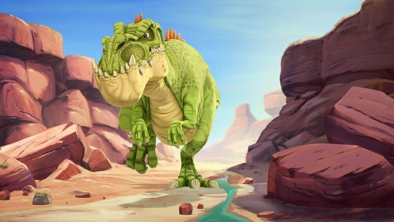 „Gigantosaurus“, „Tinys Triumph.“ Tiny ist begeisterte Künstlerin. Sie liebt es, auf Felsen zu kritzeln und zu malen. Ihre Freunde können dem jedoch wenig abgewinnen. Als die Dino-Kids in der Wüste landen, ändern sie ihre Meinung aber bald. Denn Tiny hat eine Karte gezeichnet, die sie zu Wasser führen soll. – Bild: SUPER RTL