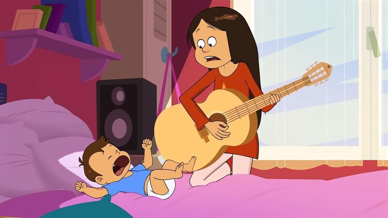 Wendy versucht vergebens das schreiende Leih-Brüderlein mit ihrer Musik zu beruhigen. – Bild: NDR/​Bamboo Production/​Samka Productions