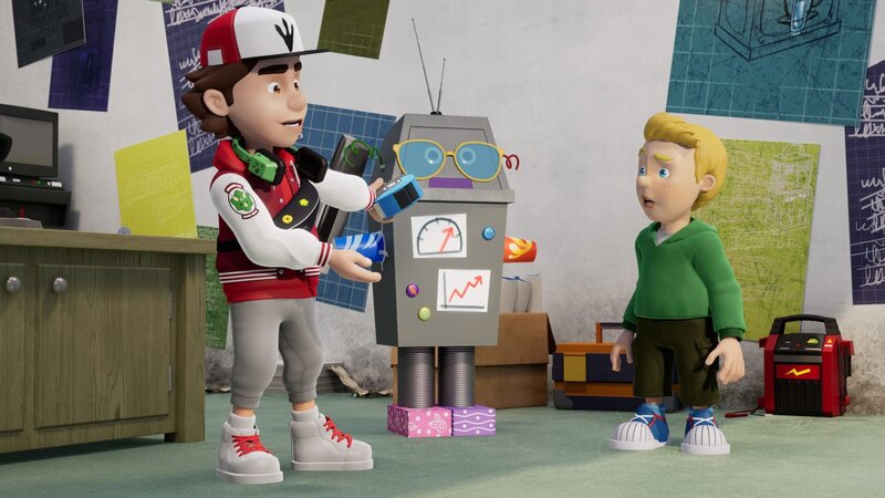 Peter ist gewiss, dass sein James-Bot eine gute Chance gegen den Norman-Tron hat. – Bild: 2023 Prism Art & Design Limited