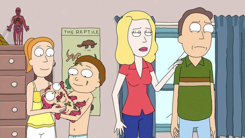 L-R: Summer, Morty Jr., Morty, Beth, Jerry – Bild: Paramount