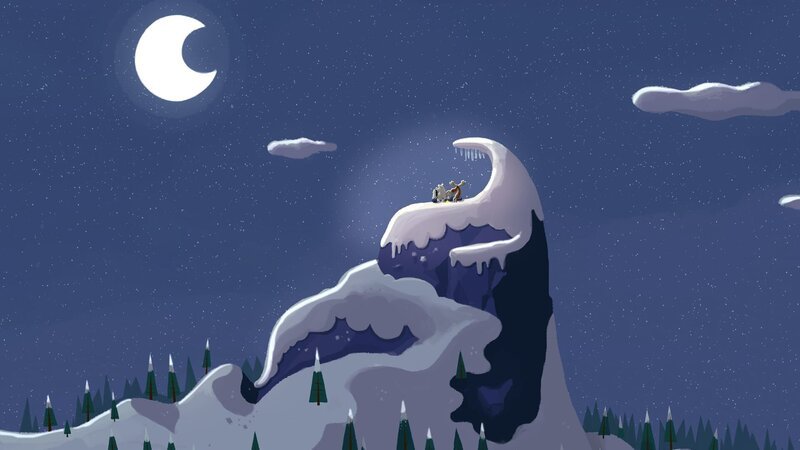 Inui und ihre Freunde befinden sich ganz oben auf der Bergspitze und warten gespannt auf das polare Nordlicht, das nur in ganz wenigen Nächten zu sehen ist. – Bild: ZDF/​JEP Animation