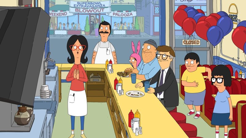L-R: Linda, Bob, Louise, Teddy, Mort, Gene, Tina. – Bild: ViacomCBS /​ FOX /​ FOX BROADCASTING /​ BOB’S BURGERS and 2014 TCFFC ALL RIGHTS RESERVED.