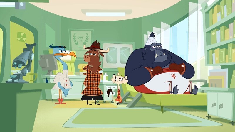 Dr. Schnabelmann erklärt Sherlock Yack und Hermione, was Gorilla zugestoßen ist. – Bild: ZDF/​Mondo TV