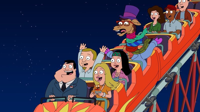 vorne, v.li.: Stan, Jeff, Francine, Hayley, Giraffe – Bild: Paramount