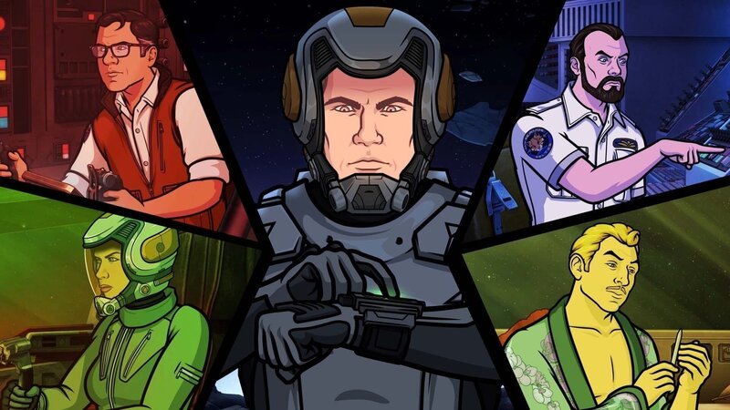 ARCHER: 1999 -- „The Leftovers“ -- Season 10, Episode 3 (Airs Wednesday, June 12, 10:00 p.m. e/​p) Pictured (clockwise from bottom left): Cheryl/​Carol Tunt (voice of Judy Greer), Cyril Figgis (voice of Chris Parnell), Sterling Archer (voice of H. Jon Benjamin), Algernop Krieger (voice of Lucky Yates), Ray Gillette (voice of Adam Reed). – Bild: movistar