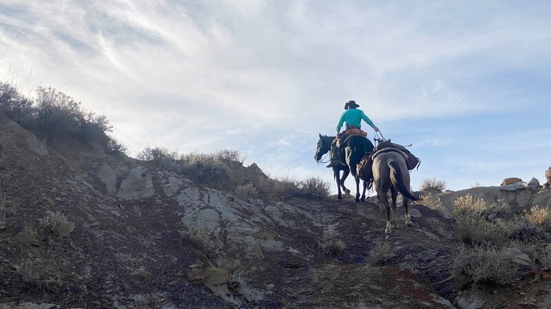 Clayton Phipps taking the horse up the rocking land. – Bild: Half Yard Productions /​ Discovery Communications, LLC