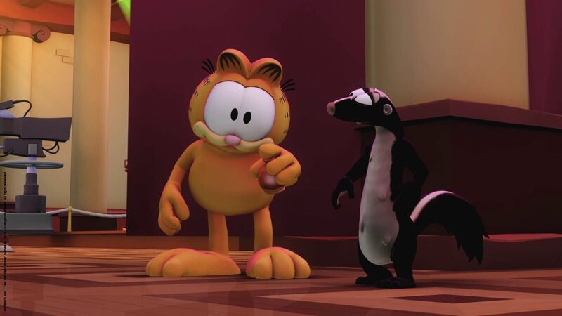 Garfield hat das Stinktier für einen Schönheitswettbewerb für Haustiere angemeldet. – Bild: HR/​Dargaud Media/​MediaToon/​Paws Inc./​France 3