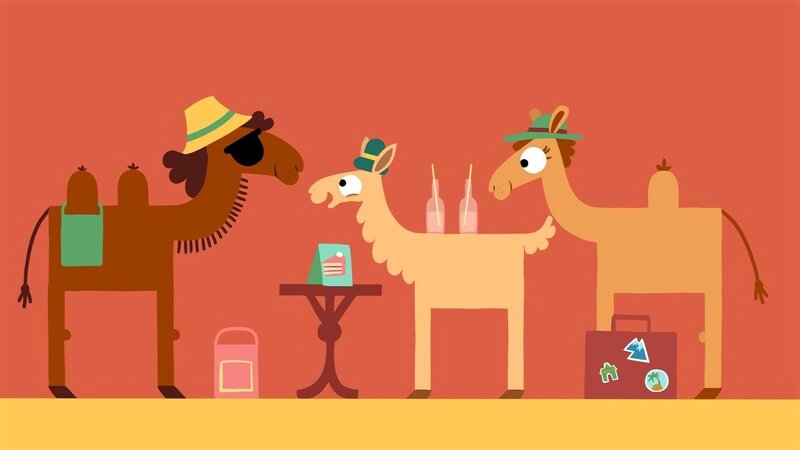 Das Lama bewundert die weit gereisten Kamele und will auch gerne so sein wie sie. – Bild: KiKA/​SWR/​/​Julia Ocker