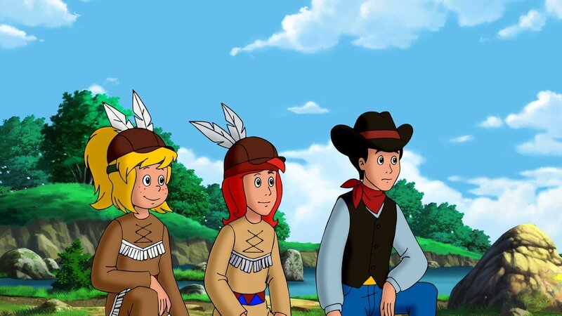 Bibi (l.), Tina (M.) und Alex (r.) proben für das Western-Theaterstück. – Bild: ZDF