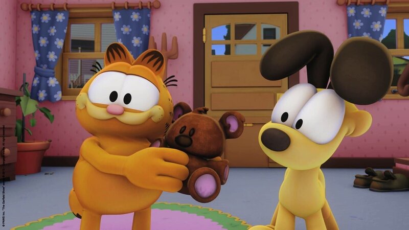 Garfields Teddy ist frisch gewaschen. – Bild: HR/​Dargaud Media/​MediaToon/​Paws Inc./​France 3