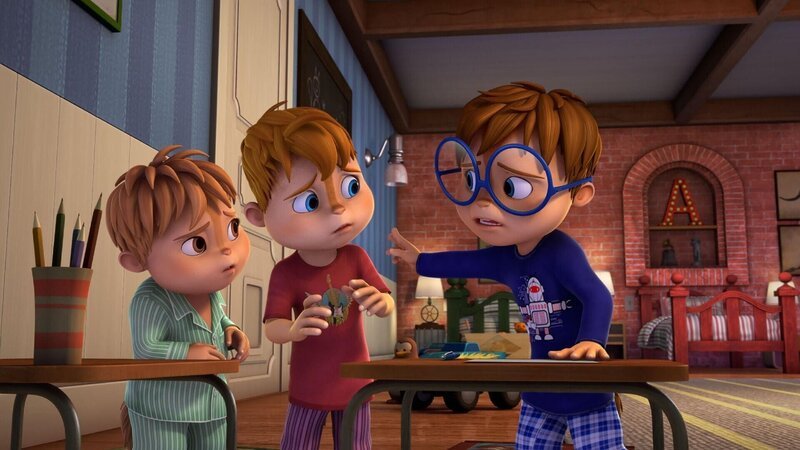 Theodore, Alvin und Simon (v.l.) wollen ihre Lehrerin zurückholen. Deshalb verfassen sie ein Entschuldigungsschreiben. +++ – Bild: Nicht ohne Miss Smith /​ TM & © Bagdasarian Productions, LLC.