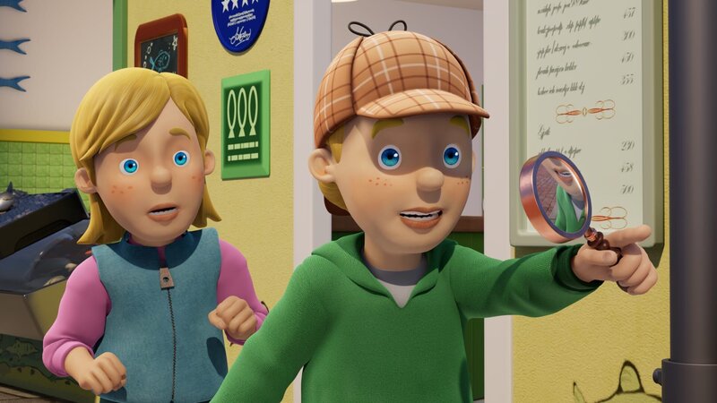 Detektiv James ist dem Fischdieb auf der Spur. – Bild: KiKA/​Prism Art & Design Limited